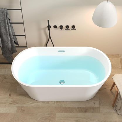 FerdY 59" Shangri-La Elite, Acrylic Freestanding Bathtub, Modern & Contemporary Design Soaking Tub with Chrome Pop-Up Drain and Minimalist Design Overflow, Glossy White, cUPC Certified