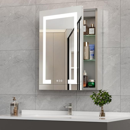 New LED Bathroom Mirror 16 * 24 Stepless Dimmable Wall Mirrors with Anti-Fog, Shatter-Proof, Memory, 3 Colors, Memory Function, Water Proof, Decor Vanity Mirror