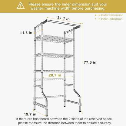 Ulif U11 Medium Over Washer and Dryer Shelves, 3 Tiers Laundry Room Storage and Organizer Standing Shelf, Metal Freestanding Clothes Drying Rack, 31.1" W x 19.7" D x 77.6" H, Chrome