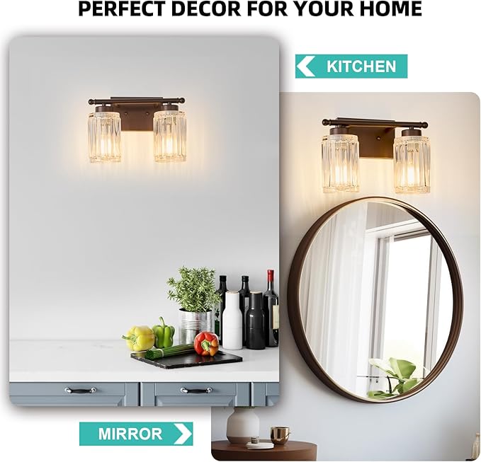 2 Light Bathroom Light Fixtures Modern ORB 12 Inch Vanity Lights for Bathroom Lighting Fixtures Over Mirror with Thickened Glass Shade for Cabinet Mirror Bedroom Hallway