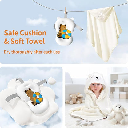 Collapsible Baby Bathtub for Newborn to Toddler (0-18 Months) - Foldable Baby Bath Tub with Soft Towel, Newborn& Infant Bathtub for Travel and Outdoor, Brown