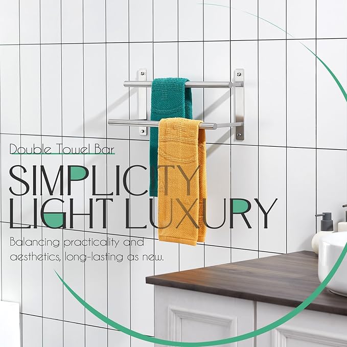 KOKOSIRI 16 Inch Bath Towel Bars Double Towel Racks Bathroom Towel Holder Towel Storage Towel Shelves Wall Mount Stainless Steel Brushed Nickel B5010BR-L16