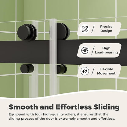 DELAVIN 44-48" W x 75" H Double Sliding Shower Door, Black Shower Door, 1/4" (6mm) SGCC Tempered Glass, Noiseless Shatterproof Shower Doors with Square Rail, Stainless Steel, Aluminum