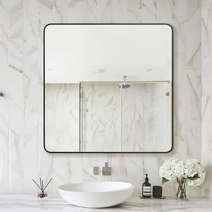 Delma Bathroom Vanity Mirror, Black Framed Bathroom Mirror for Over Sink, High-Definition Bathroom Mirror, Versatile Bathroom Vanity Mirror, Hangs Horizontally or Vertically(30x30, Black)