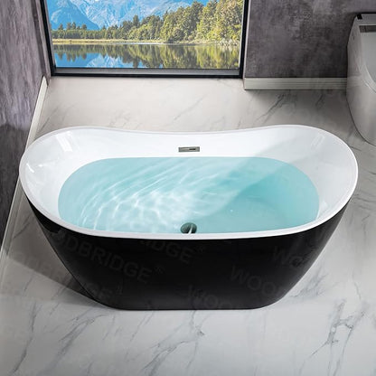 WOODBRIDGE 59" Acrylic Freestanding Bathtub Contemporary Soaking Tub, Black Acrylic(Matte Black Drain/Overflow),BTA1816-MB