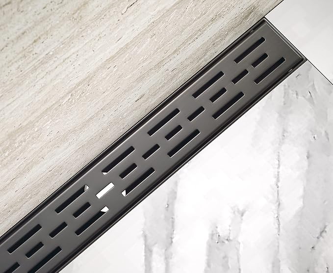 HEATGENE 24-Inch Linear Shower Drain in Venetian Bronze - Stainless Steel Rectangular Shower Floor Drain - Removable Decorative Cover - Adjustable Leveling Feet - CUPC Certified