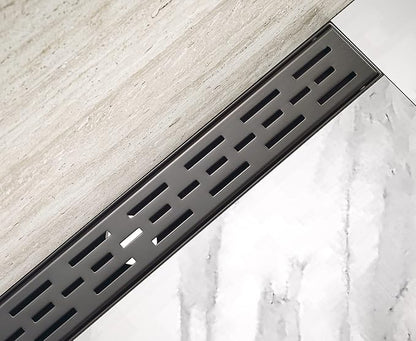 HEATGENE 28-Inch Linear Shower Drain in Venetian Bronze - Stainless Steel Rectangular Shower Floor Drain - Removable Decorative Cover - Adjustable Leveling Feet - CUPC Certified