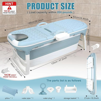 Portable Bathtub for Adult, Large Collapsible Tub, Portable Tub for Adults, Tub for Shower, Sweat Steaming Spa Sweat Steaming Bathtub, Effortless Folding Bathtub, Hot Bath, Ice Bath (58 in)