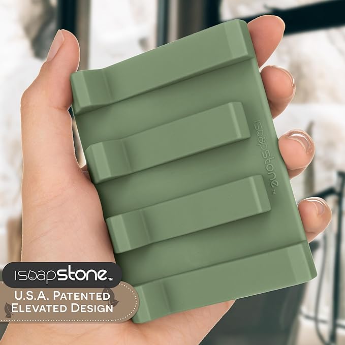 Silicone Soap Dish (USA Patented) Self Draining Bar Soap Holder for Shower Bathroom Sink, Drying Soap Dish Tray Kitchen Sponge Holder Easy Cleaning Soap Saver Mat (Eco Green, 2)