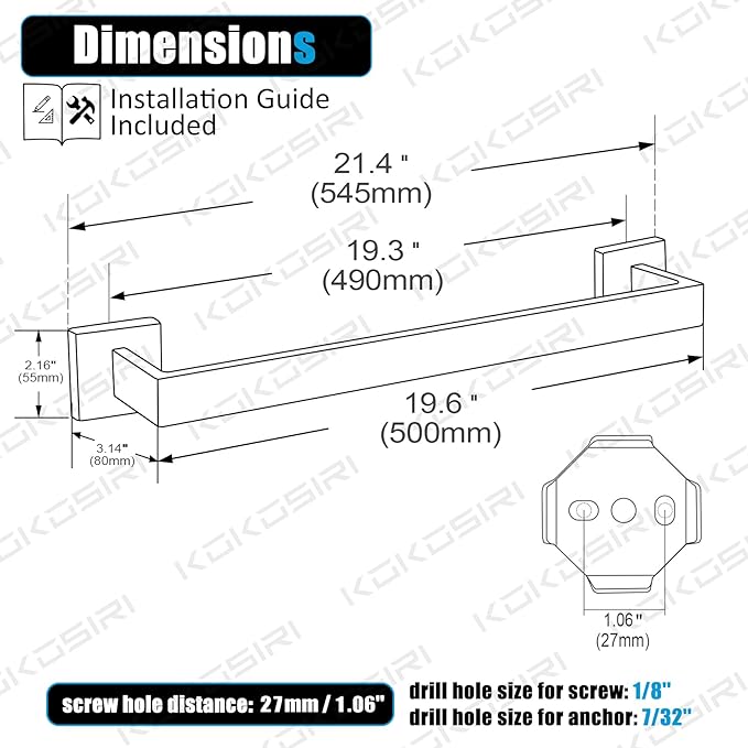 KOKOSIRI 20-Inch Towel Holder for Bathroom Kitchen Towel Bars Wall Mount SUS304 Stainless Steel Towel Rack, Champagne Bronze B4003CPG-L20