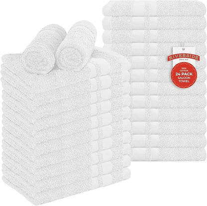 RIVERSIDE Pack of 24 Salon Towels Set – 16 x 26 Inches, 100% Ring Spun Cotton Highly Absorbent and Quick Dry Towels for Salon, Hand, Barber, Gym, Home & Hair Care, White