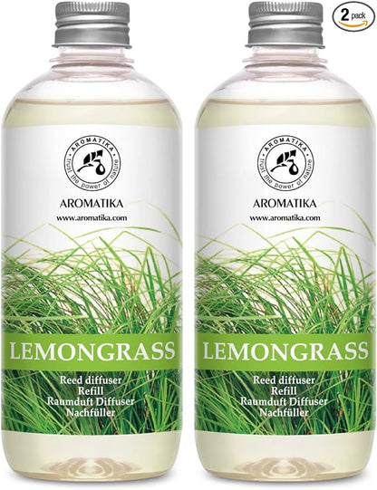 Lemongrass Diffuser Refill 34 Fl Oz (2x17 Fl Oz) - Fresh & Long Lasting Fragrance - Refill with Natural Essential Lemongrass Oil - for Aromatherapy - Spa - Home