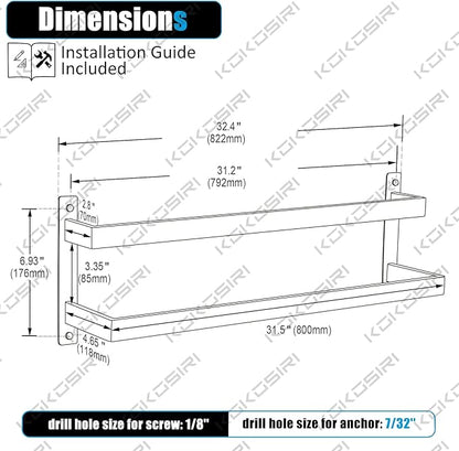 KOKOSIRI Towel Bars Black Bath Towel Holders 32 Inches Bathroom 2-Tiers Ladder Towel Rails Wall Mounted Towels Shelves Rack Stainless Steel, B5008BK-L32