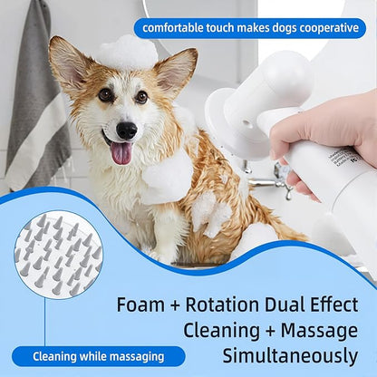 Electric Rotating Massage Dog Shampoo Spray Dispenser with Foam Brush [2025 Upgraded Version] Dual-core Electric pet Bath Brush | 2-Speed Variable Frequency SPA × Double Bubbles