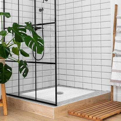 Shower Mat Non Slip,27 x 27 Inch Extra Large Bath Mat with Drain,Soft Square Loofah Shower Stall Mat Bathtub Mat for Bathroom,Without Suction Cups (White)
