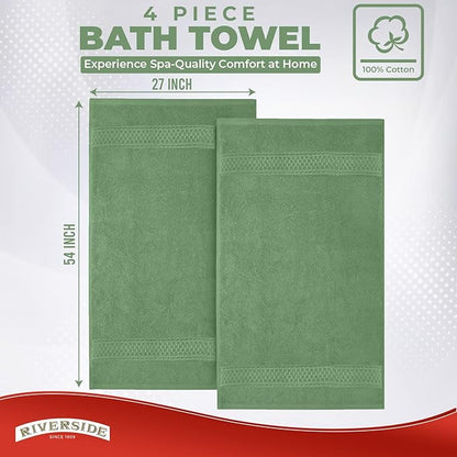 RIVERSIDE 100% Ring Spun Cotton Large Bath Towels Set of 4, 27 x 54 – Quick Dry, Soft & Highly Absorbent Towels for Shower & Bathroom – Luxury 600 GSM Towels for Home, Spa, Gym, Hotel, Sage Green
