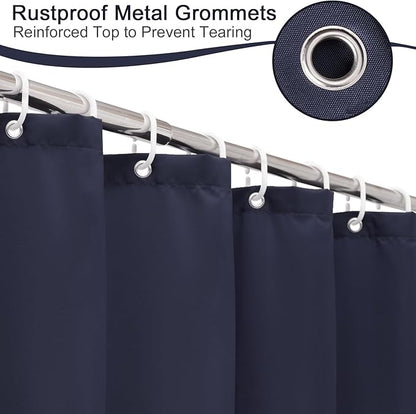 AooHome Solid Navy Blue Shower Curtain, Fabric Weighted Hem Shower Liner with Hooks, Reinforced Metal Grommets, Water Repellent, 72 Width x 75 Height inch