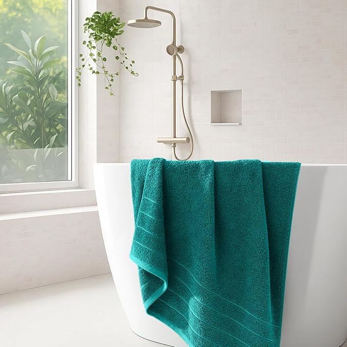 DAN River Extra Large Bath Towels Set of 4, 30 x 60 Inches - 100% Cotton Larger & Lighter Weight Towels for Bathroom - Quicker to Dry, Super Soft & Highly Absorbent Towels for Home, Teal