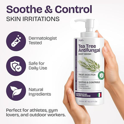Antifungal Tea Tree Body Wash - Antibacterial Body Wash for Jock Itch, Eczema, Back Acne, Ringworm Treatment for Humans | Antibacterial Soap For Men & Women with 1% Tolnaftate & Tea Tree Oil - 16.9 oz