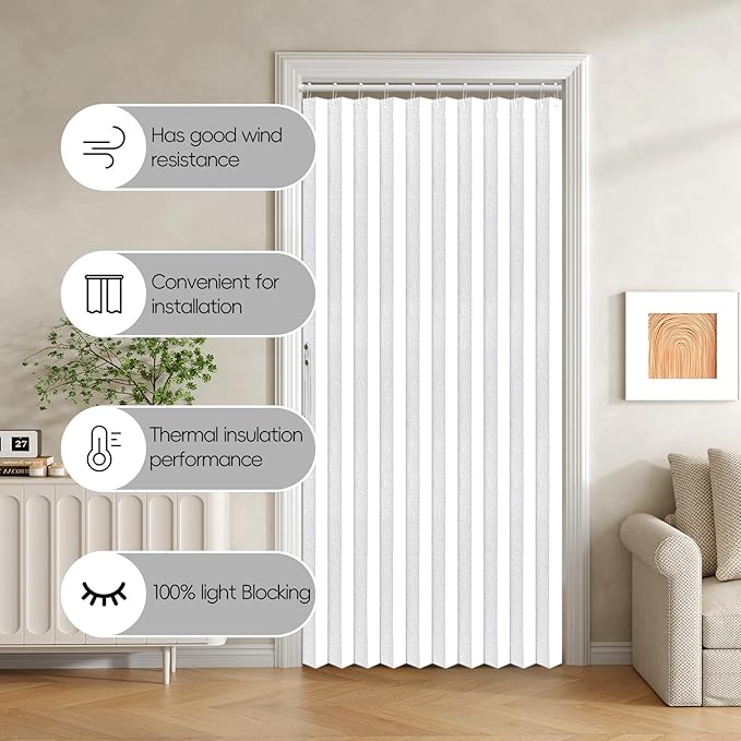 Accordian Door Curtain, 100% Blackout Folding Magnetic Doorway Curtains,Linen Style Closet Doors,for Room Divider,Privacy Protection（W52 x L78,White,1 Panel）