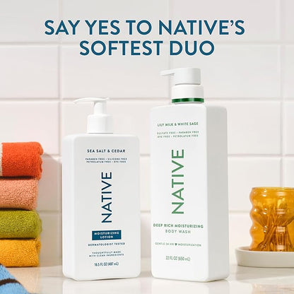 Native Body Lotion Contains Naturally Derived Plant-Based Moisturizers for Women and Men | Restores Dry Skin, Sea Salt & Cedar, 16.5 fl oz