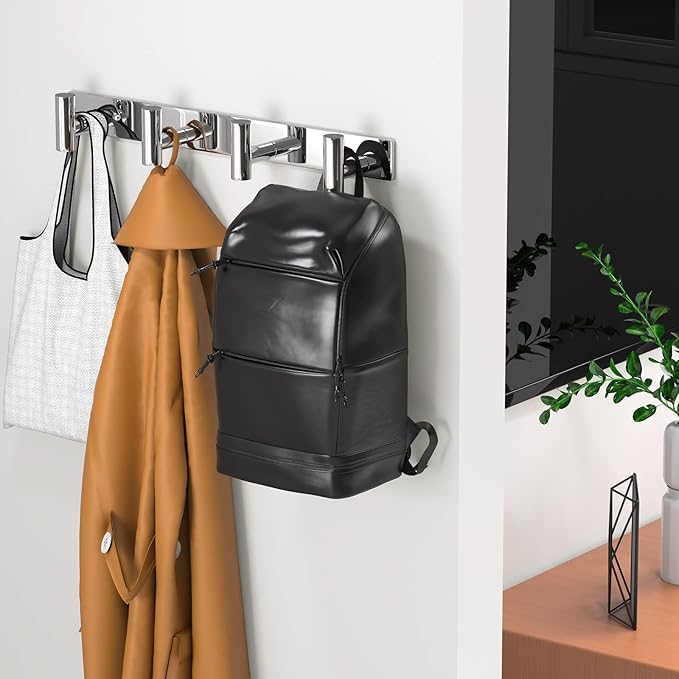 Wall Mounted Coat Rack-4 Hooks, Heavy Duty Stainless Steel Wall Hooks for Towel Coat Bag, Hat Rack Coat Hanger Coat Hooks Towel Racks for Bathroom Entryway Kitchen Hotel (Glossy, 1 Pack)
