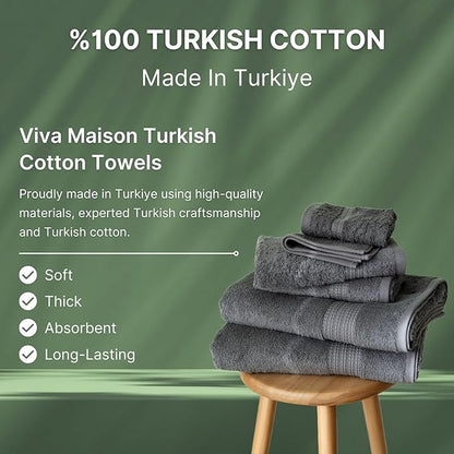 100% Turkish Cotton Towel Set of 6 - Soft, Plush & Super Absorbent - Premium Set with 2 Bath Towels, 2 Hand Towels, and 2 Washcloths - Made in Turkey (Dark Gray, 6-Piece Towel Set)