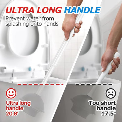3Pack 2 in 1 Toilet Brush and Plunger Set, Extended Handle Plunger,Toilet Bowl Brush Plunger Set,Bathroom Cleaning Tools,Toilet Brush Plunger Combo,Cleaning Brush,Cleaning Supplies, White
