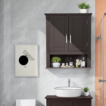 VINGLI Bathroom Cabinet Wall Mounted Espresso Wall Cabinet Floating Cabinet for Wall Storage Bathroom with Doors and Adjustable Shelf Medicine Cabinet Organizer