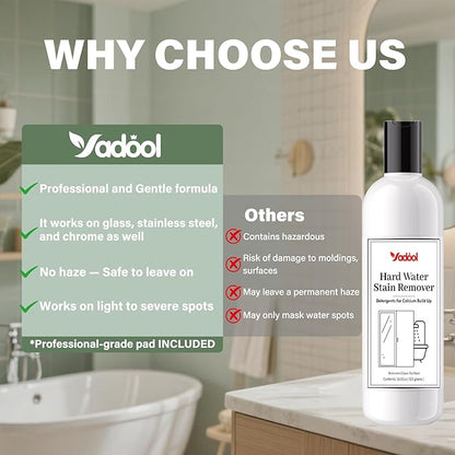 Hard Water Stain Remover, Powerful Shower Glass & Door Cleaner, Easily Removes Tough Water Spots, Lime, Calcium & Soap Scum Build Up, Ideal for Bathroom, Glass, Toilet Bowl and More - 16.91oz