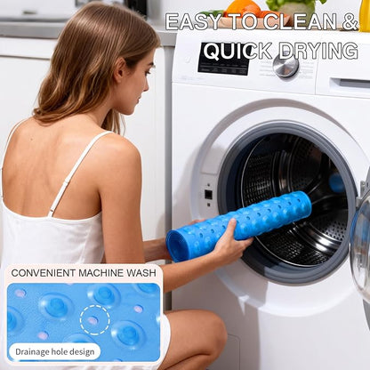 Anti-Slip Bathtub Shower mat, 39.3×15.7 inch（Approximately 100 × 40cm） Soft Oversized Machine Washable Non-Slip Bathtub mat with Drainage Holes, Bathroom Floor Suction Cup.（1-Clear Blue）