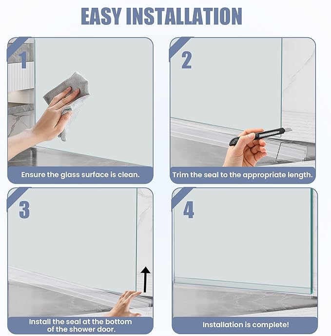 2-Pack Shower Door Bottom Seal, (1/4" x 39") Ultra Clear Shower Door Seal Dtrip, Stop Shower Leaks and Create A Water Barrier