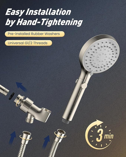 FASDUNT Shower Head with Handheld, High Pressure Handheld Shower Head with 80" Extra Long Stainless Steel Hose & Adjustable Bracket, Showerhead with ON/OFF Switch for Pets Bath, Brushed Nickel