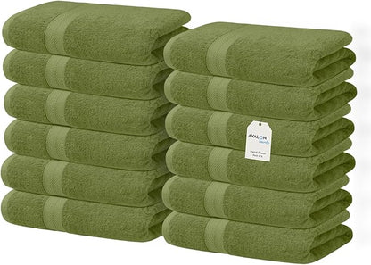 Avalon Towels Luxury Washcloths Value Pack of 12 – Premium Cotton, Soft & Absorbent Wash Cloths for Body and Face, Hotel and Spa Quality Wash Clothes, Quick Dry and Machine Washable (Moss)