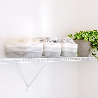 NaturalCozy 11.8"x8"x4.5” Rectangle Storage Baskets for Shelves 3 Pack | Cotton Rope Woven Small Baskets for Organizing | Small Storage Bins for Nursery, Bathroom, Closet, Shelf, Decorative, Gift