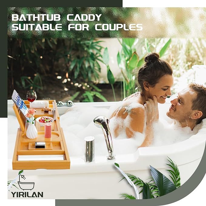 Premium Bathtub Tray Caddy, Expandable Bath Tray, Unique House Warming Gifts, New Home, Anniversary and Wedding Gifts for Couple, Bridal Shower Gift for Women