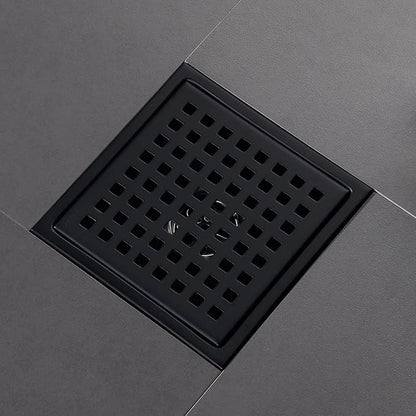 6 Inch Square Shower Floor Drain Black Matte, Grille with Removable Cover, SUS304 Stainless Steel