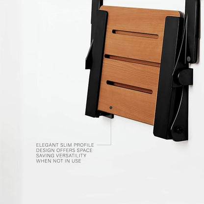 Seachrome Silhouette Comfort Folding Wall Mount Shower Bench Seat with Arms, Teak Seat with Matte Black Frame