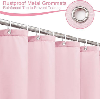 AooHome Standard 72x72 inch Shower Curtain Liner, Durable Polyester Solid Color Shower Curtain with Hooks, Weighted Hem, Water Repellent, Pink
