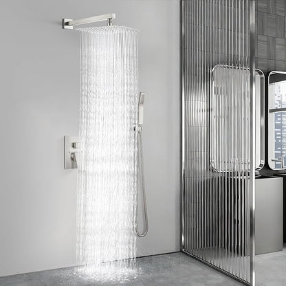 Aolemi Shower Faucet Set Rain Shower System with Handheld Spray Bathroom Shower Combo Rough-in Valve and Shower Trim Kit Included Brushed Nickel 16 Inch Wall Mount Shower Head