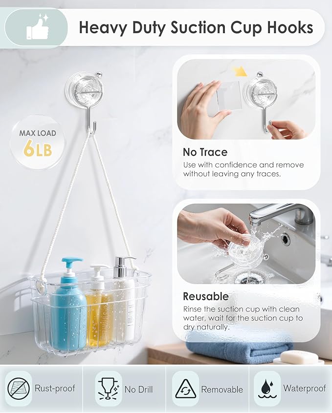 Suction Cup Hooks for Shower, Upgrade Twist-Lock Clear Suction Towel Hooks Heavy Duty Removable Bathroom Suction Hooks for Shower Tile Wall Glass Door Window 2 Pack