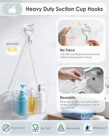 Suction Cup Hooks for Shower, Upgrade Clear Suction Towel Hooks Heavy Duty Removable Bathroom Suction Hooks for Shower Tile Wall Glass Door Window 4 Pack