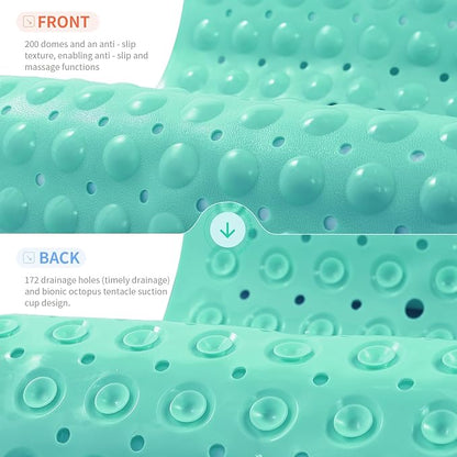 Anti-Slip Bathtub Shower mat, 39.3×15.7 inch（Approximately 100 × 40cm） Soft Oversized Machine Washable Non-Slip Bathtub mat with Drainage Holes, Bathroom Floor Suction Cup.（1-Opaque Mars Green）