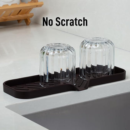 Zulay Kitchen Large Silicone Sponge Holder (12x4) – Flexible Sink Organizer Tray for Kitchen & Bathroom – Multipurpose Soap Dish for Sponges, Makeup, Trinkets & More (Chocolate)