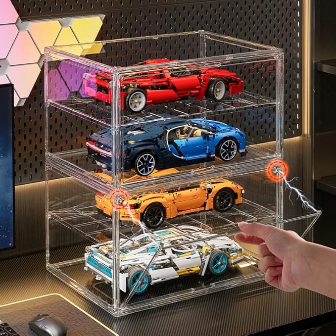 Extra Large 19.7"X14.6"X11.6" Acrylic Display Case with 1 Division Board, Clear Organizer Box Plastic Holder with Magnetic Door for Handbags, Purses, Boots, Figures, Book