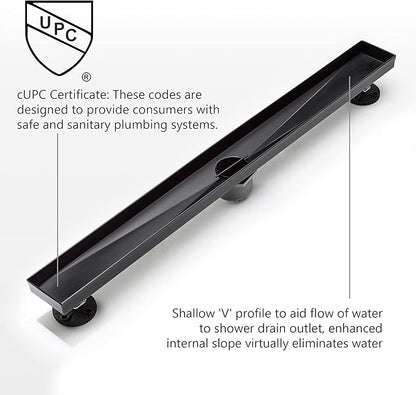 HEATGENE Linear Shower Drain 36-Inch, Stainless Steel Rectangle Shower Floor Drain with 2-in-1 Flat & Tile Insert Cover, Shower Drain with Hair Strainer, Venetian Bronze