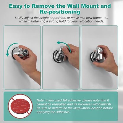Hibbent 2 Pack Vacuum Suction Cup Shower Head Mount, Removable Shower Head Bracket, Height Adjustable Shower Wand Holder & Wall Mount ABS Plastic Suction Holder for Handheld Showerhead, Chrome