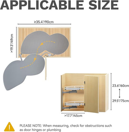DWVO Corner Cabinet Organizer, 2-Tier Blind Corner Pull Out with 270° Rotating Shelf, Left Swing Tray, Heavy-Duty Iron, Easy-Install Template, 32.7"x17.3"x21.3", Gray