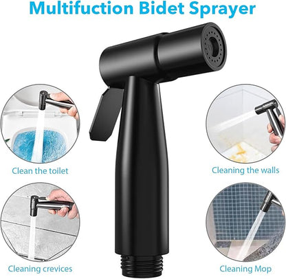 Sink Faucet Sprayer Set, Handheld Bidet Sprayer for Toilet, Metal Sprayer, with M22 M24 G1/2 Adapters and 3m Hose for Kitchen Sink, Bathroom or Toilet, Matte Black. (Faucet Not Included)