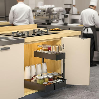 Under Sink Organiser,2 Tier Pull Out Cabinet Organiser,Height Adjustable Out Cabinet Drawer,Multi-Purpose Slide Out Storage Shelves for Home,Kitchen,Bathroom (White) (Black)